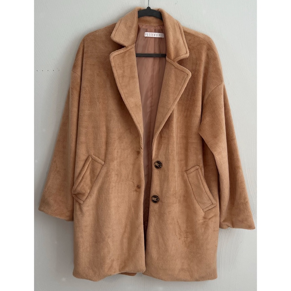 POTTER'S POT Oversized Long Sleeve Button Faux Fur Long Jacket